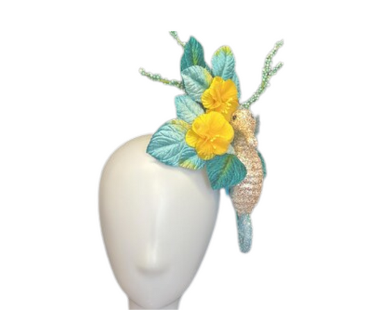 Teal and Yellow Seahorse Hair Clip Fascinator