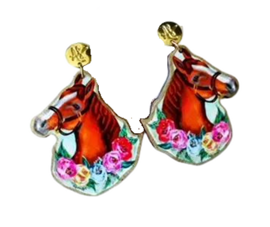 Horse Head Kentucky Derby Equestrian Statement Earrings