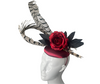 Elegant Fascinator Hat with Dramatic Feathers and Red Rose Accent