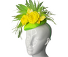 Lush Lemon Rose and Green Feather Fascinator Vibrant Statement Headpiece