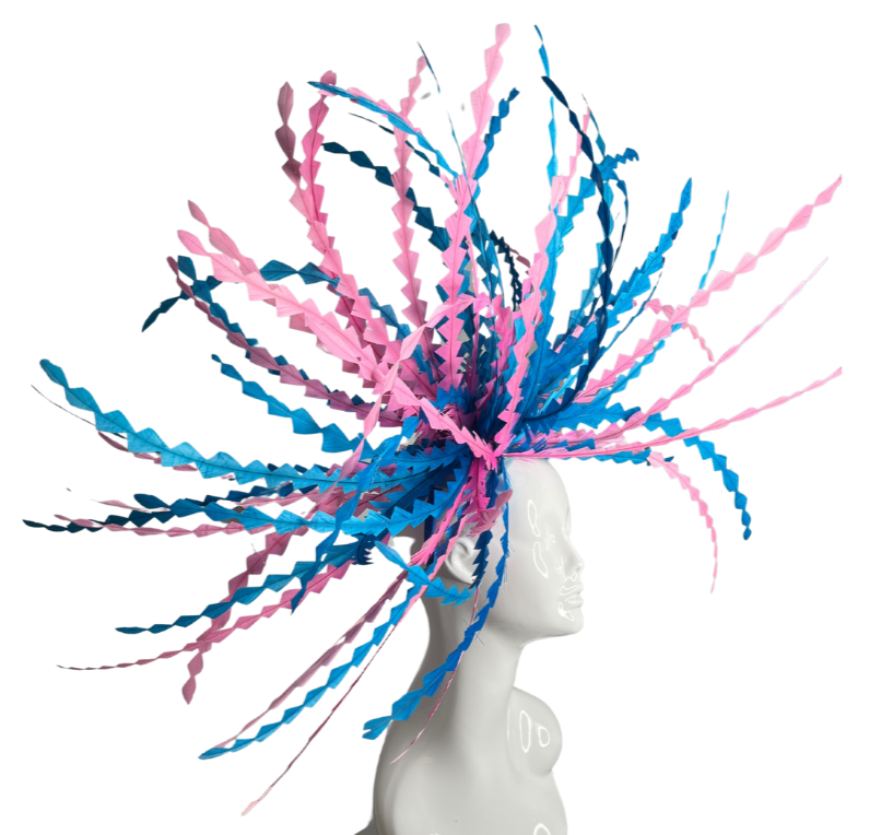 Turquoise and Pink Handcrafted Feather Fantasy Headdress