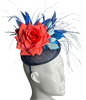 Midnight Bloom Fascinator  Navy and Coral Floral Statement Headpiece