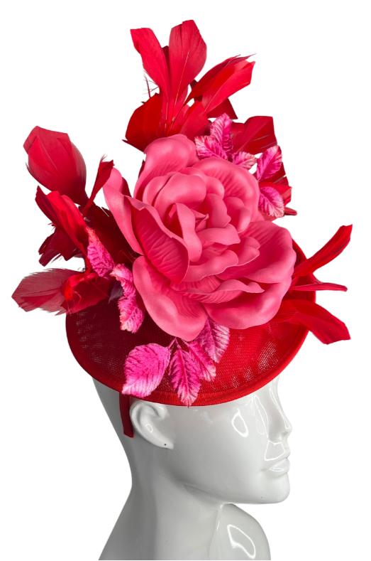 Scarlet Bloom: Bold Red & Pink Rose Fascinator