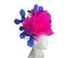 Fuchsia and Navy Statement Fascinator with Oversized Floral and Mesh Accents