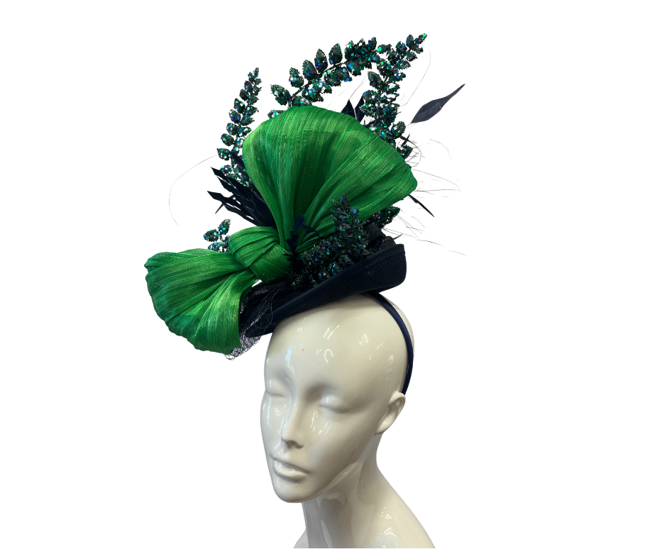 Navy Blue and Green Fascinator Hat