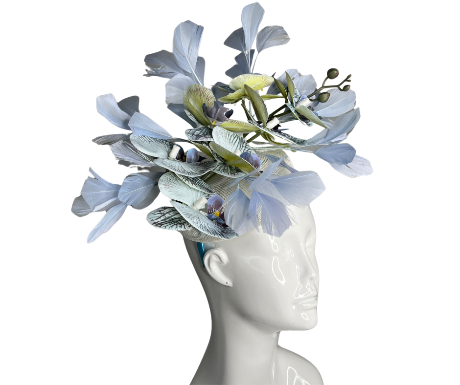 Elegant Blue Floral Fascinator - Handmade Statement Hat for Weddings & Special Events