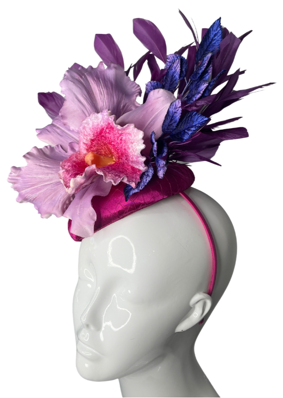 Elegant Orchid Fascinator Headpiece  Purple and Pink Statement Hat