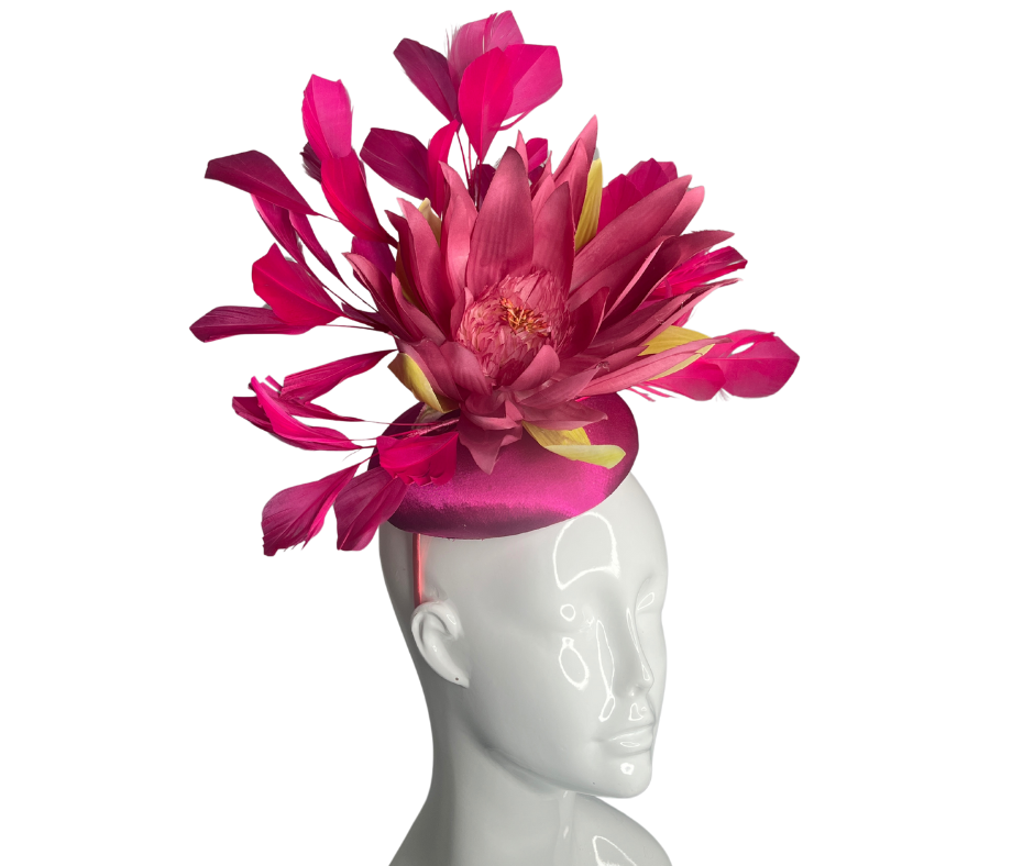 Fuchsia Bloom Fascinator  Bold Statement Headpiece with Feathered Floral Design