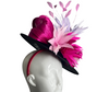 Dramatic Fuchsia & Black Fascinator – Derby Hat, Wedding Headpiece, Tea Party Hat