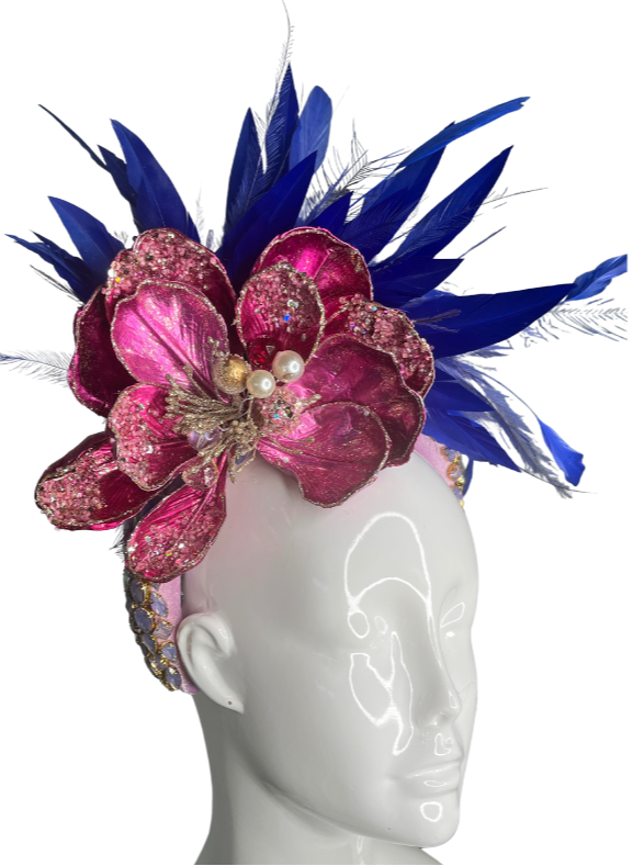 Regal Pink and Blue Feathered Fascinator