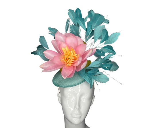 Blossom Breeze: Teal & Pink Lotus Fascinator