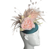 Deep Teal & Blush Pink Fascinator – Derby Hat, Wedding Headpiece, Elegant Millinery