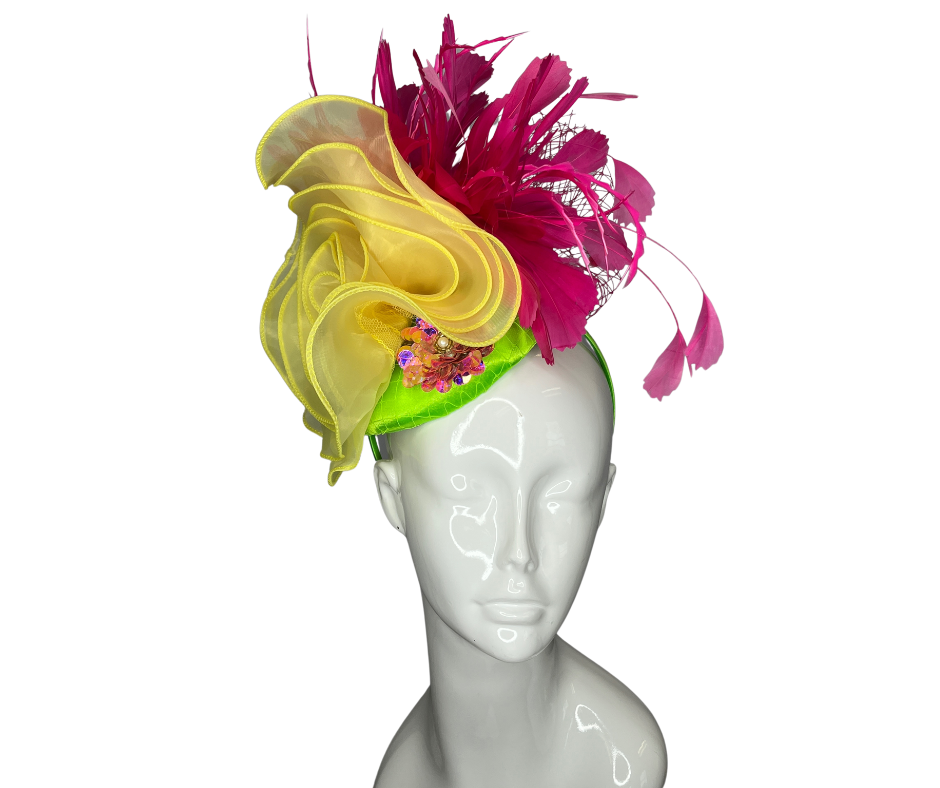 Lime, Hot Pink and Yellow Fascinator Hat