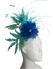 Turquoise and Royal Blue Fascinator with Glittered Leaves and Feather Spray