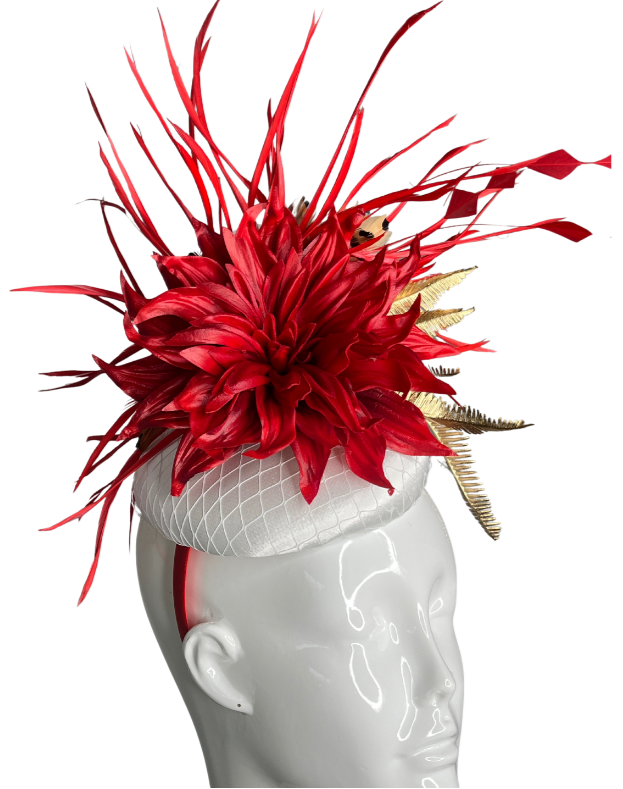 Luxe Red and Gold Feathered Fascinator