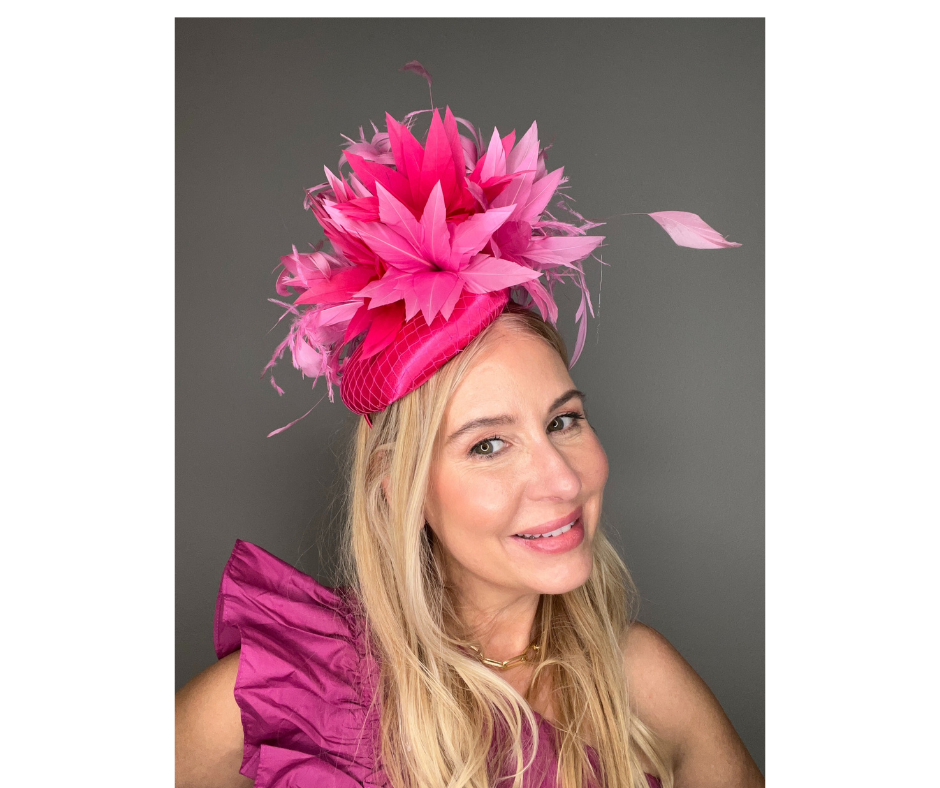 Elegant Pink Feather Fascinator – Derby Hat, Wedding Headpiece, Statement Millinery