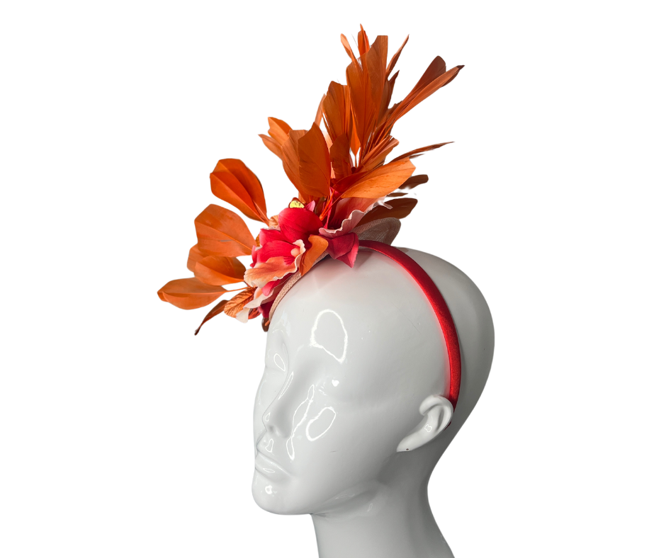 Ember Elegance Orchid and  Feather Fascinator