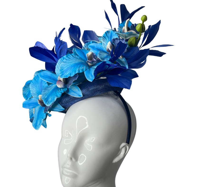 Royal Blue Orchid Fascinator – Elegant Derby & Special Event Headpiece