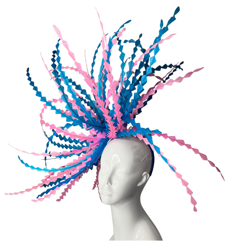 Turquoise and Pink Handcrafted Feather Fantasy Headdress