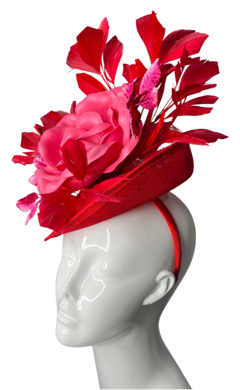 Scarlet Bloom: Bold Red & Pink Rose Fascinator