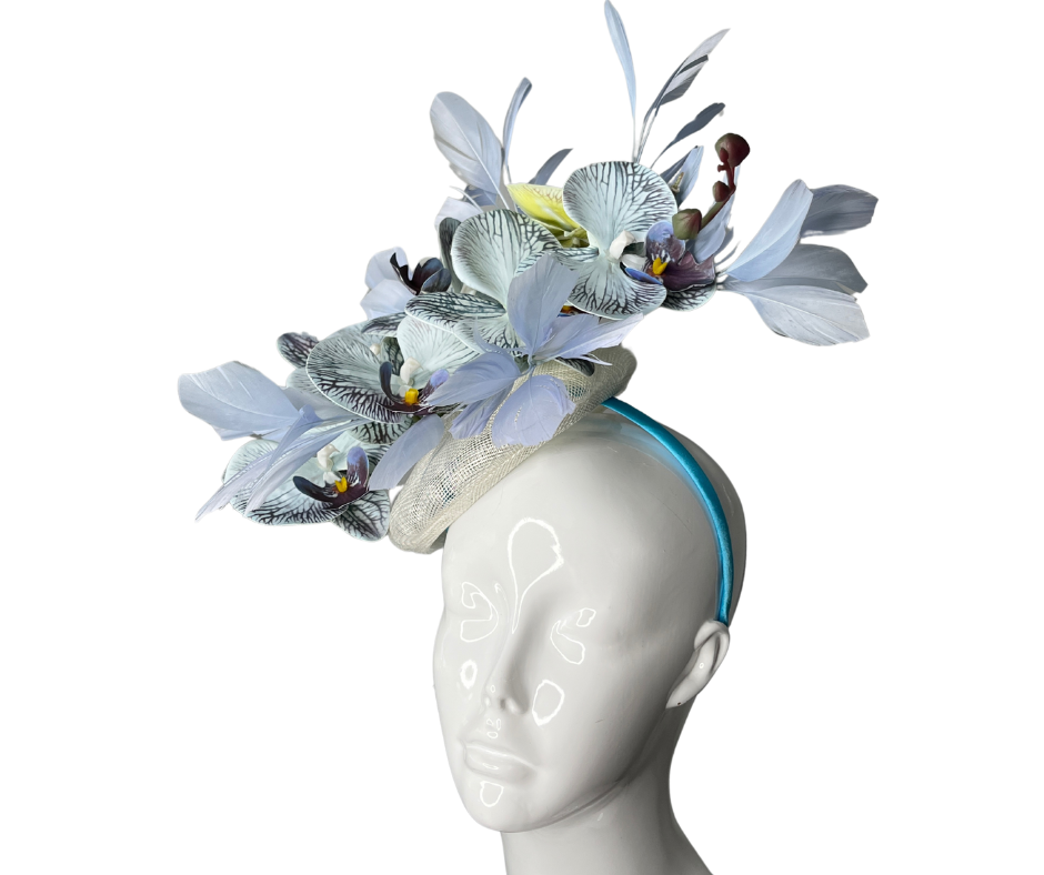 Elegant Blue Floral Fascinator - Handmade Statement Hat for Weddings & Special Events