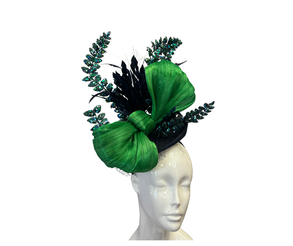 Navy Blue and Green Fascinator Hat