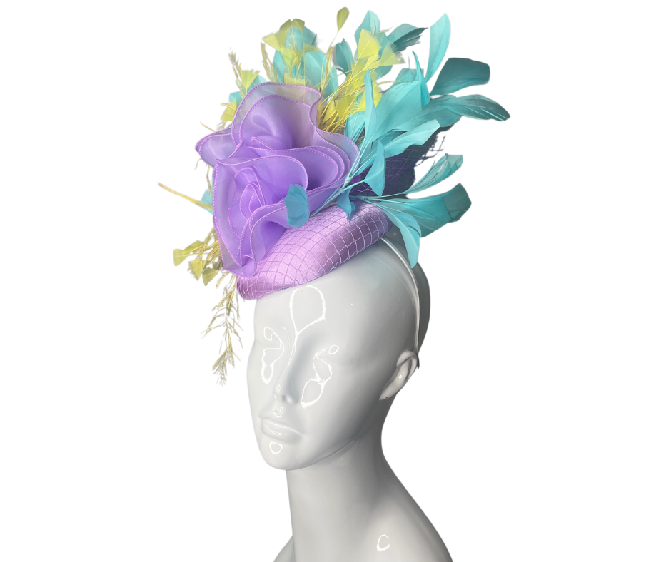 Mint, Lavender and Yellow Feather Fascinator Hat