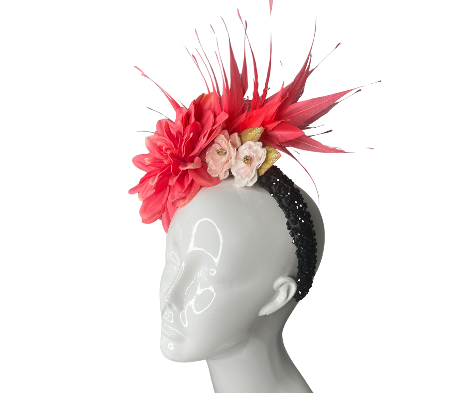 Elegant Floral Fascinator with Vibrant Feathers