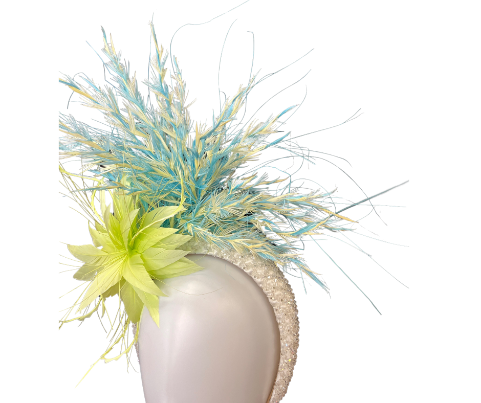 Yellow Green & Light Blue Fascinator Hat