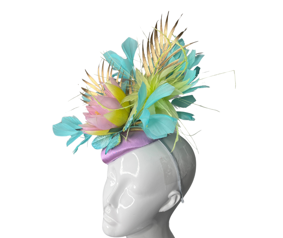 Tropical Elegance Fascinator  Pastel Floral and Gold Accent Headpiece