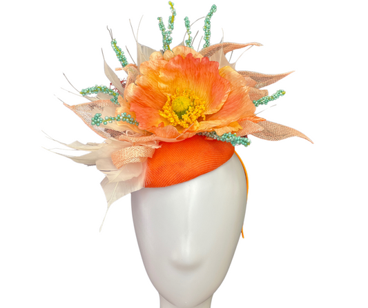 Handcrafted Orange and Mint Fascinator Hat