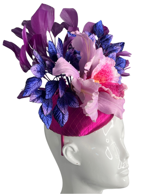 Elegant Orchid Fascinator Headpiece  Purple and Pink Statement Hat