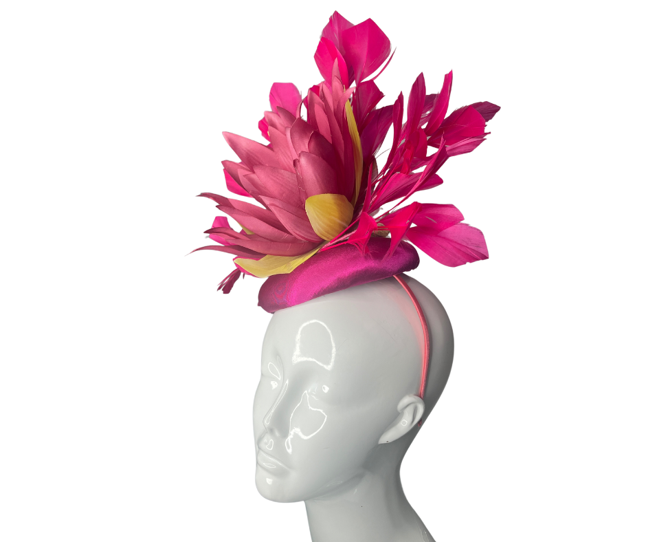 Fuchsia Bloom Fascinator  Bold Statement Headpiece with Feathered Floral Design