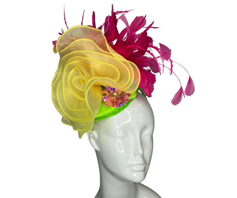 Lime, Hot Pink and Yellow Fascinator Hat