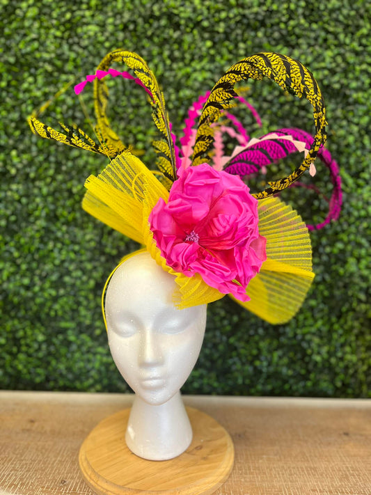 Kentucky Derby Handmade Pink and Yellow Fascinator Hat