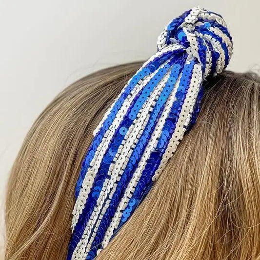 Game Day Sequin Headband - Blue & White