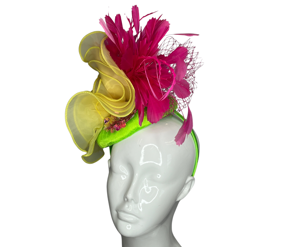 Lime, Hot Pink and Yellow Fascinator Hat