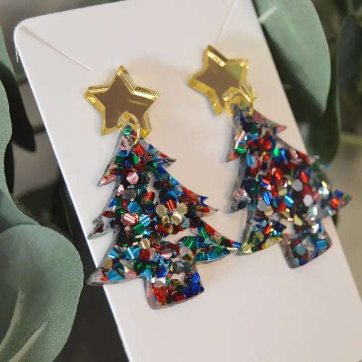 Colorful Confetti Acrylic Christmas Tree Earrings