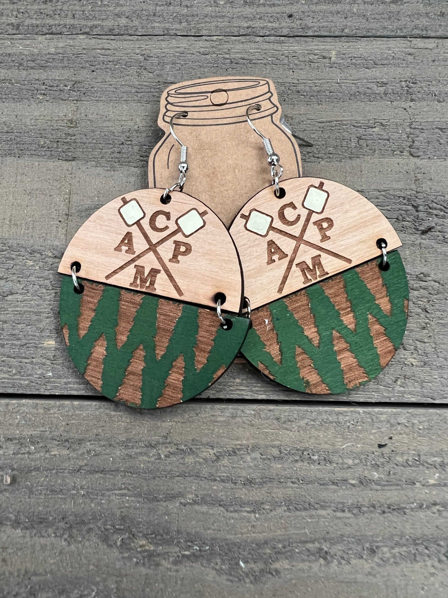 Camping Forrest Hand Painted Wood Earrings