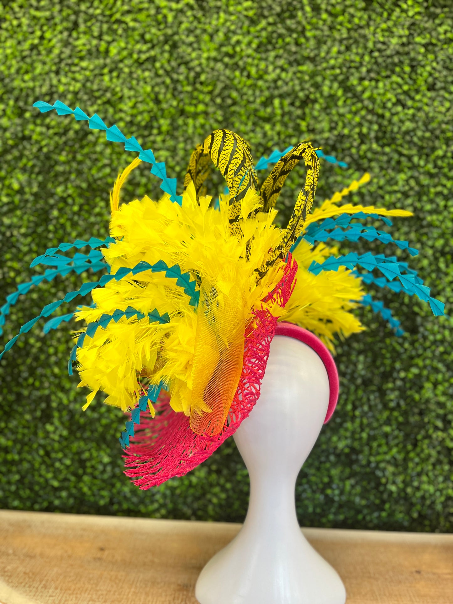 Handmade Pink, Yellow & Turquoise Fascinator Hat