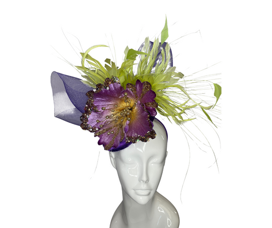 Purple and Citron with Gold Fascinator Hat