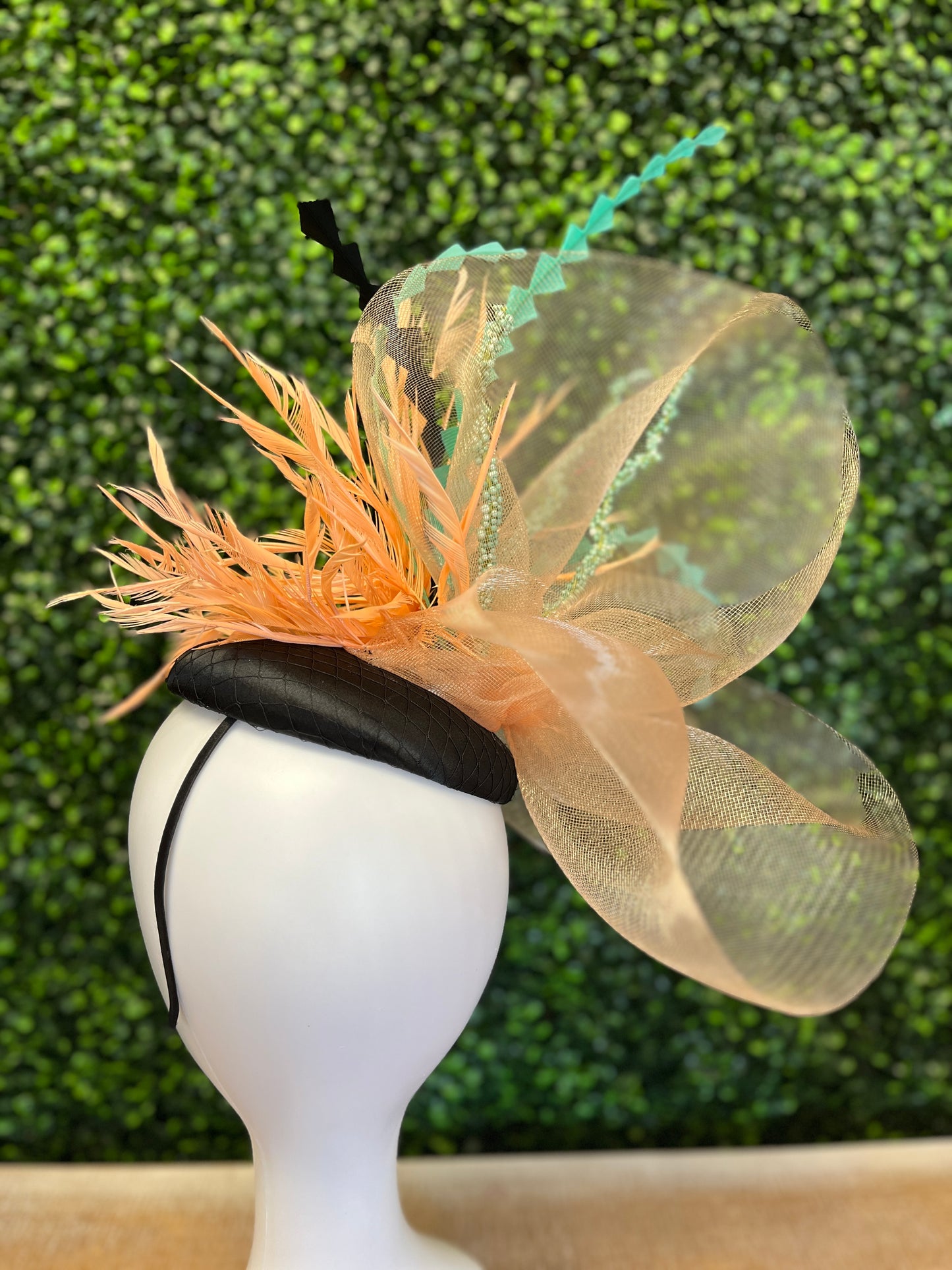 Peach, Mint & Black Fascinator Hat
