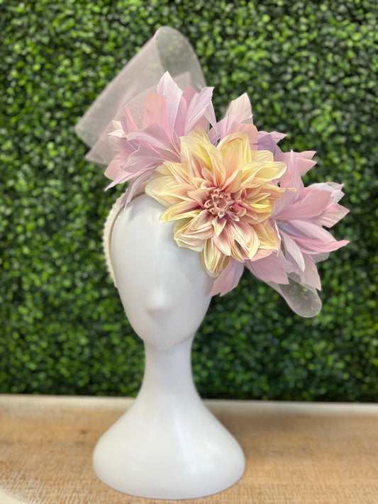 Soft Pink, Lavender and Ivory Foral Rhinestone Fascinator Headband