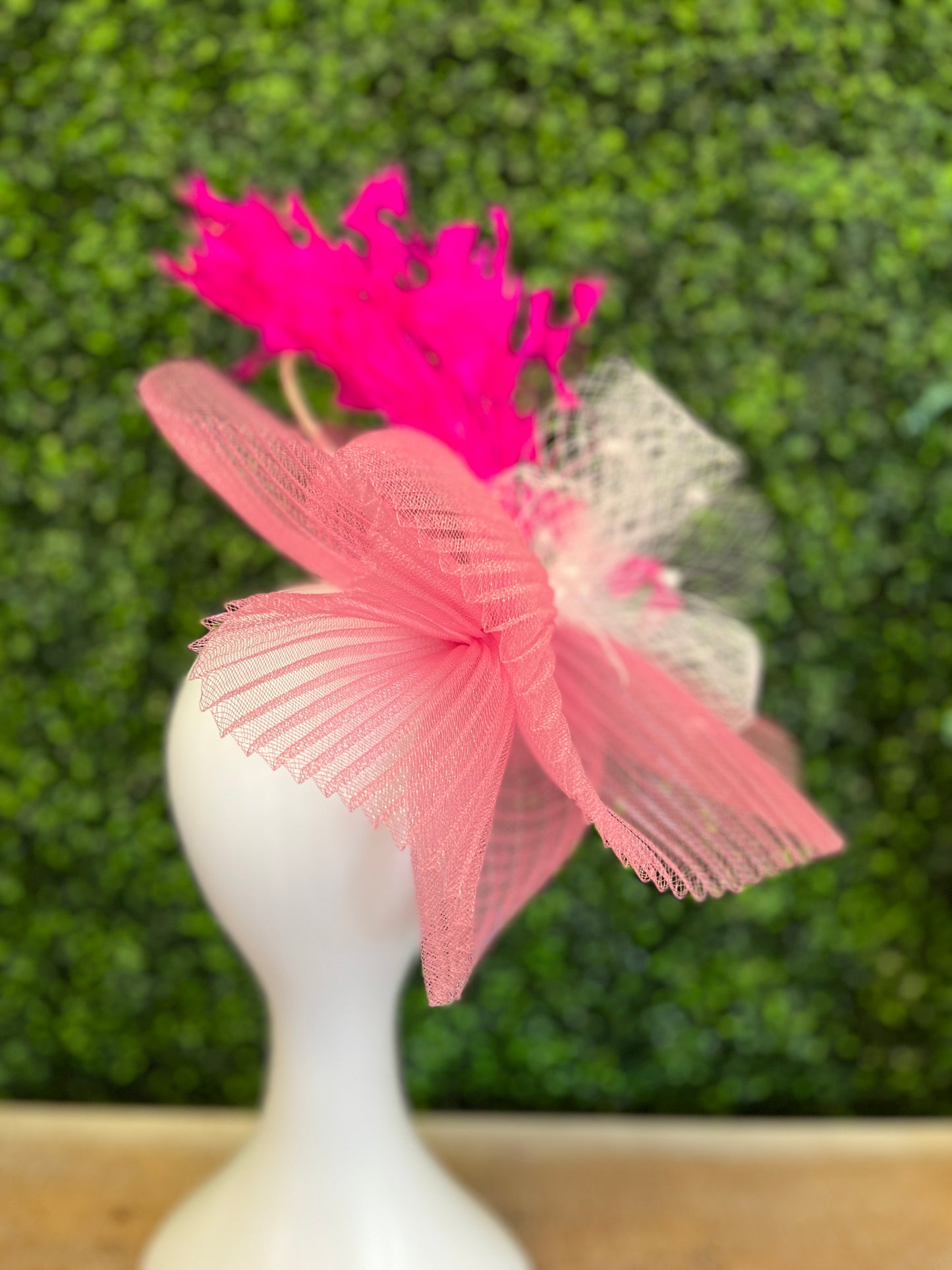 Pink Crinoline with Pink Feathers Fascinator Hat