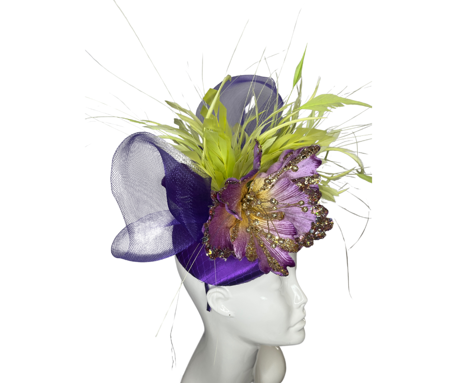 Purple and Citron with Gold Fascinator Hat