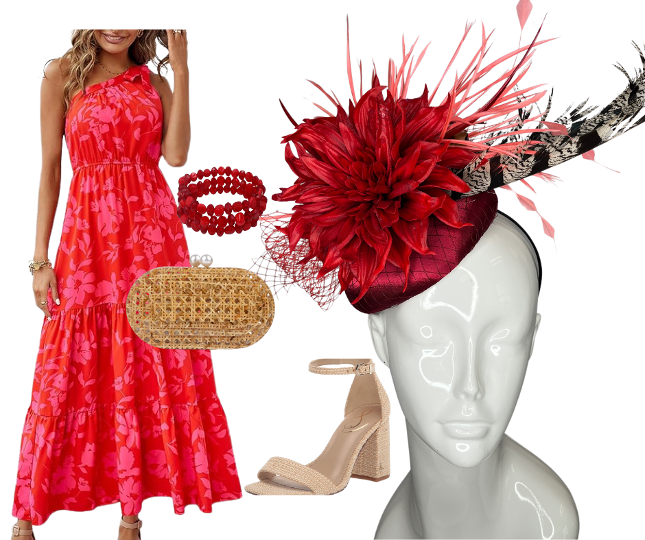 Wine and Coral Feather Fascinator Hat