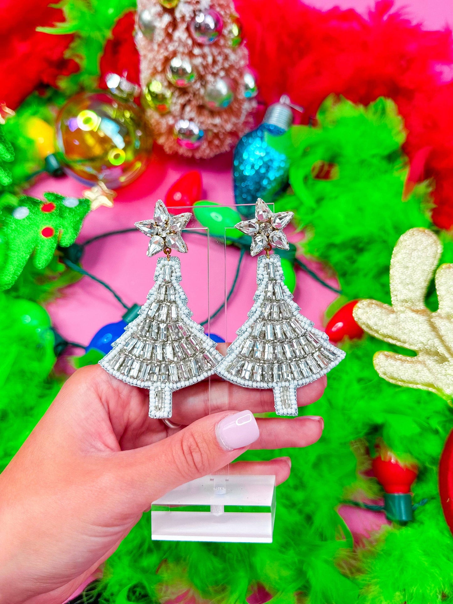 Beaded Crystal Christmas Tree Earrings