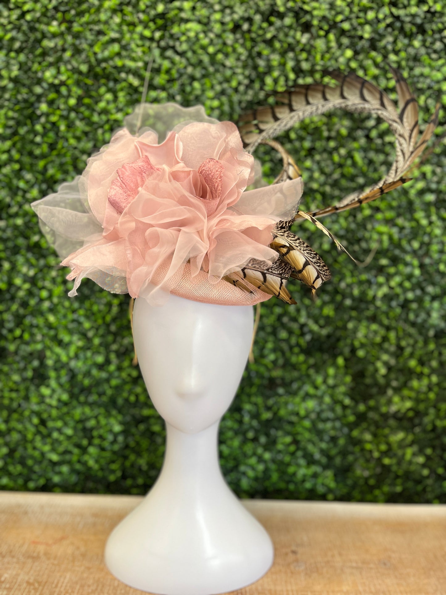 Handmade Blush with Natural Pheasant Feathers Fascinator Hat