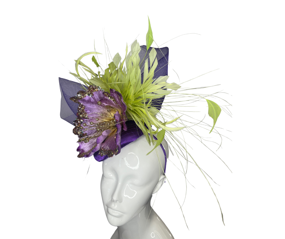 Purple and Citron with Gold Fascinator Hat