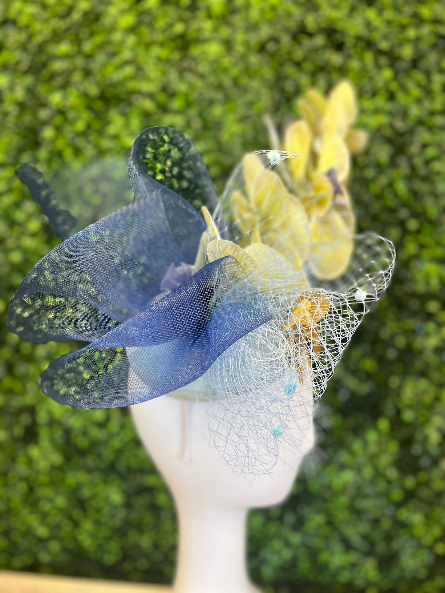 Handmade Violet Orchid with Gold  Leaf Embellishment Fascinator Hat